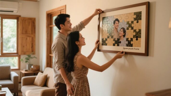 a man and woman a picture on a wall