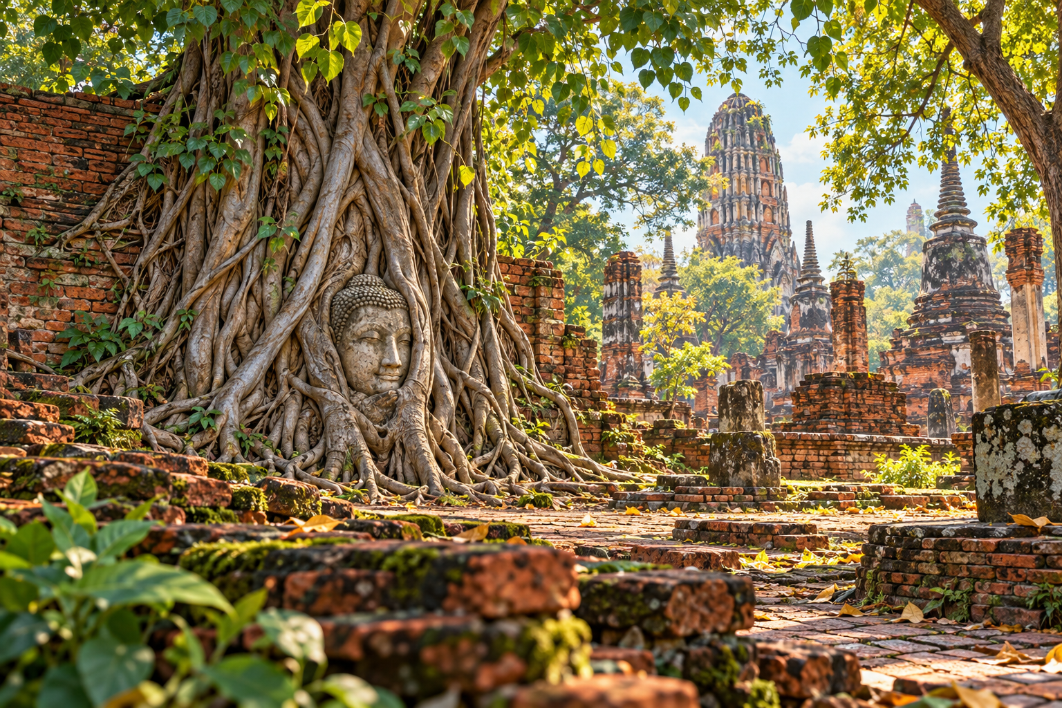Buddhakopf in Baumwurzeln Ayutthaya · Design B · AI DEMO